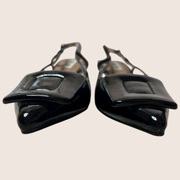 🖤 BIBI LOU ROBIN KITTEN HEELS BLACK PATENT LEATHER BUCKLE ANTHRO EU37 US7 NWT - Picture 3 of 8